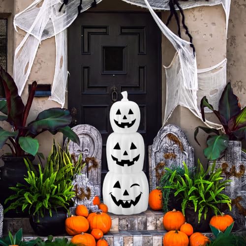 Halloween Stacked Plastic Pumpkin Decoration - DIY White Fall Decor, 29.7 inch
