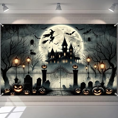 Halloween Haunted Mansion Witch Banner - 71 x 43 Inch - Skull Variation