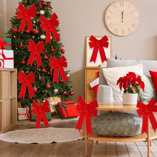Christmas Red Velvet Bow Set - Large Holiday Wreath Decorations, 13x9 Inches
