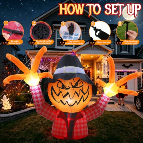 Halloween Inflatable Pumpkin Monster with Fingers - 6.9FT Yard Decor - Variation: Pumpkin Monster