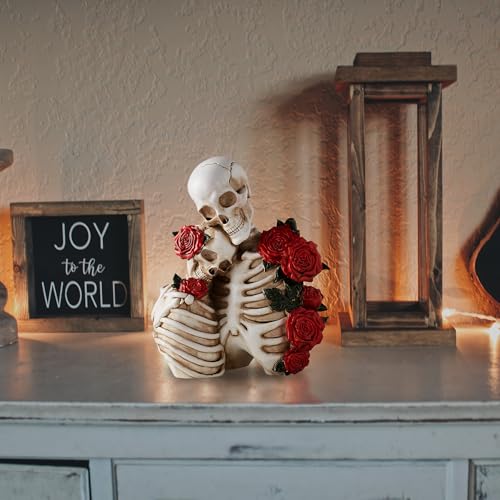 Gothic Skeleton Couple Figurines for Halloween Home Decor - Spooky Dark Romantic Statue Set