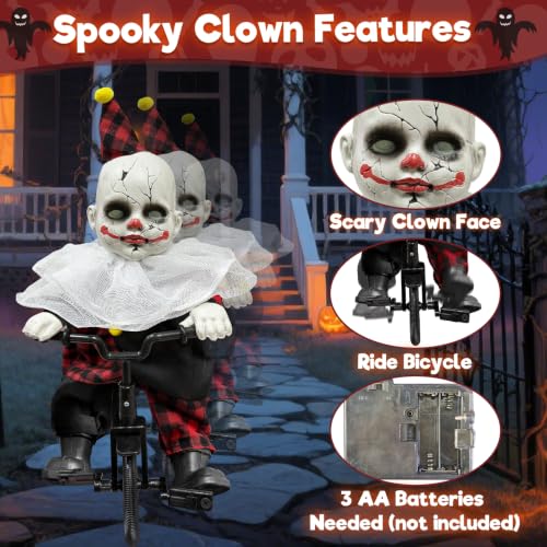Halloween Animatronic Clown on Bicycle - Moving Sound Activated Decor