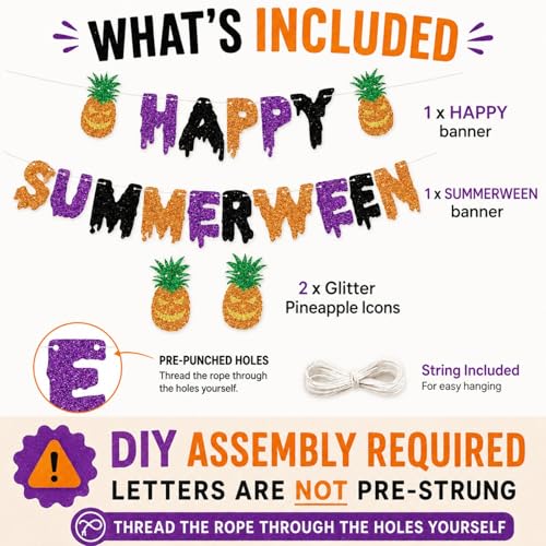 Summerween Glitter Banner Party Decorations - Tropical Theme DIY Hanging Sets