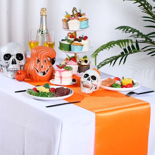 VitalCozy 12pcs Satin Table Runners Halloween Set - Black, Orange, Purple