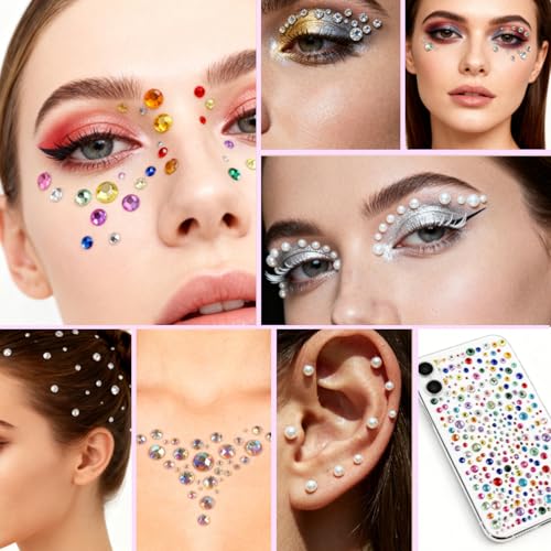 Self-Adhesive Face Gems Set - 4 Sheets for Makeup, Face & Body - Variation 4