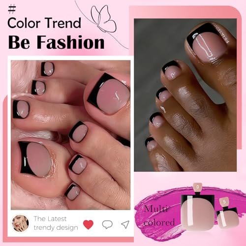 150pc Black French Tip Press On Toenails - Brown Short Square Style - Variation A