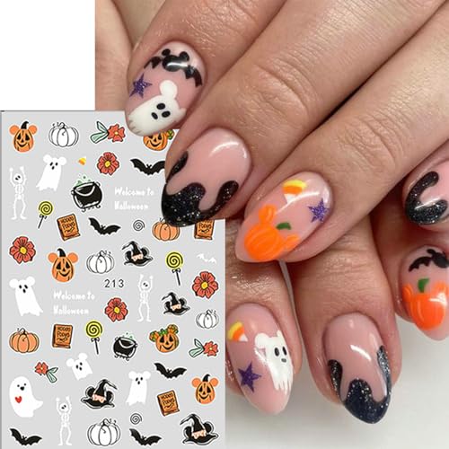 Halloween Nail Art Stickers 18 Sheets 3D Glitter Ghost Pumpkin Spider Web