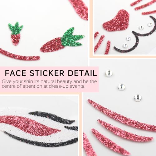 Ecuupas Easter Rabbit Face Stickers - Cute Glitter Bunny Eye Accessories for Kids - 2 Sheets - Variation B