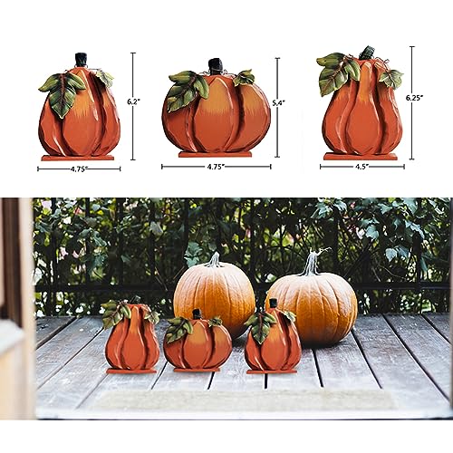 Wood Pumpkin Decor Set of 3 Fall Tabletop Centerpieces - Harvest Thanksgiving Halloween