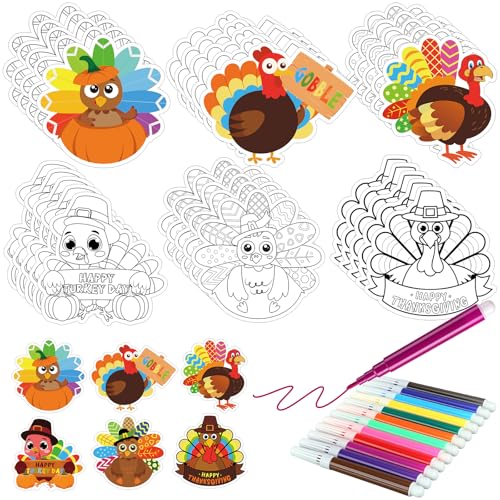 Thanksgiving DIY Refrigerator Magnet Set with Color Pens - Autumn Turkey Crafts