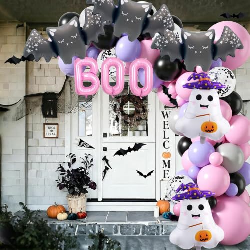 Pink Halloween Foil Balloon Set with Ghosts & Bats - Party Decorations
