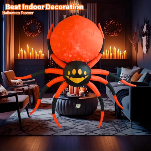 Inflatable Hanging Spider Halloween Decor with LED Lights - 8ft Outdoor Yard Decoration