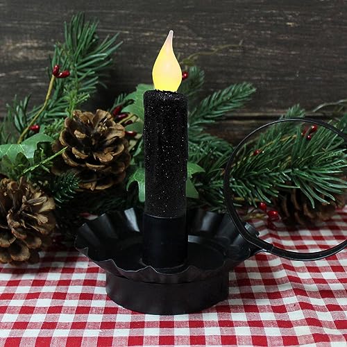 Black Glitter Flameless Taper Candles Set of 3 with Timer - 4-3/4 Inch