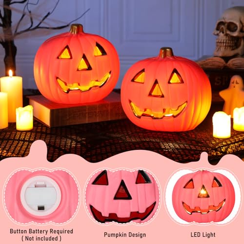 Pink Light Up Halloween Jack O Lantern Decor Set of 2 - Indoor & Outdoor