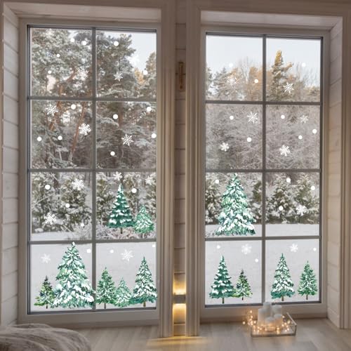 KALEFO Snowy Winter Tree Window Clings - Christmas Decor, 60 Pieces, Variation: Winter