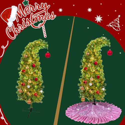Pink Tree Skirt 45 Inch Ruffled Christmas Tree Skirt with Sequin Accents - Pink / 45 Inch