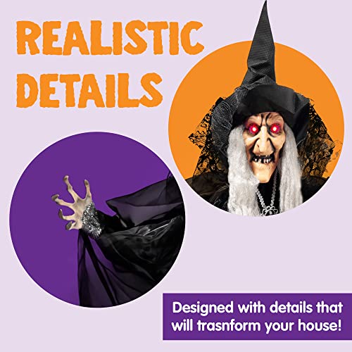 47-Inch Animated Witch Halloween Decor - Light-Up, Sound Activated, Outdoor Haunted House Yard Ghost