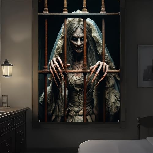 Halloween Prison Bride Window Decoration 31x47 Inch Spooky Scene Cover