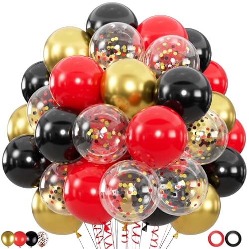 Black Red Gold Balloons Set - 100pcs 12-inch Latex Confetti & Solid Colors for Party