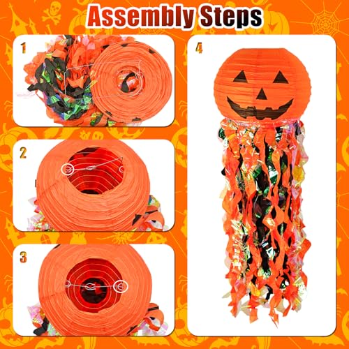 5-Pack Pumpkin Paper Lanterns for Halloween Party Decorations - Fall Festive Decor