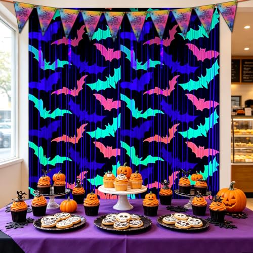 Halloween Pattern Foil Fringe Curtains - 2 Pack 3.3x6.6FT Photo Booth Backdrop & Party Decor