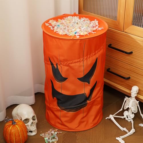 Large Halloween Candy Bucket - 24x14 Inch Pumpkin Ghost Design Trick-or-Treat