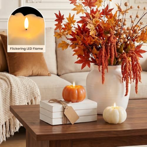Flameless Pumpkin Candles Set - White and Orange Fall Decor, 2 Pack
