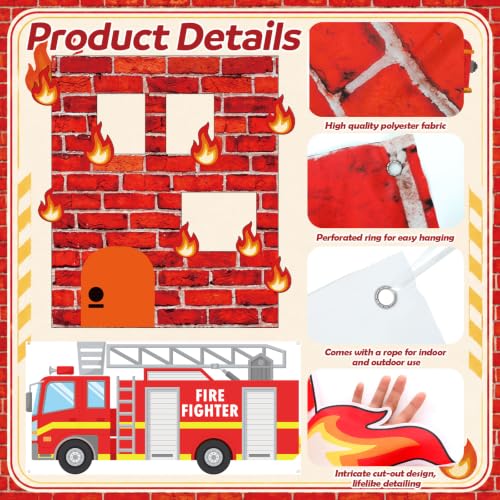 Firefighter Party Decorations Backdrop Set - Firetruck & Burning Building 6ft