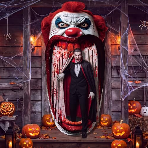 Halloween Clown Door Banner with Bloody Handprint Curtain - Crown Variation