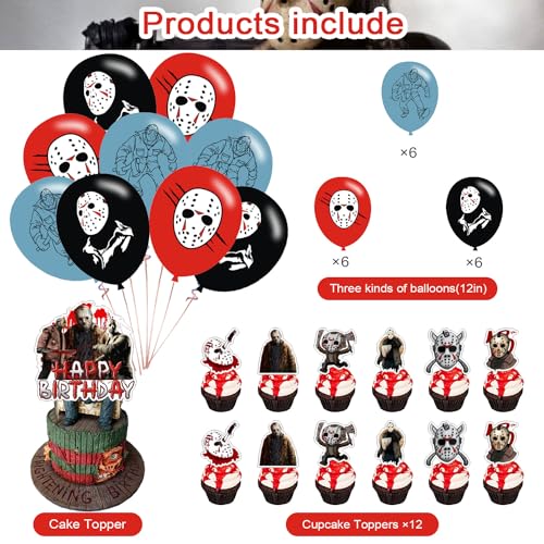 Friday The 13th Horror Party Supplies Set with Banner Cake Toppers Balloons for Killer Theme Celebration