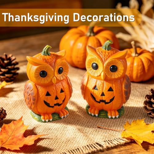 Halloween Pumpkin Owl Resin Decorations Set of 2 - Jack-O'-Lantern Variations