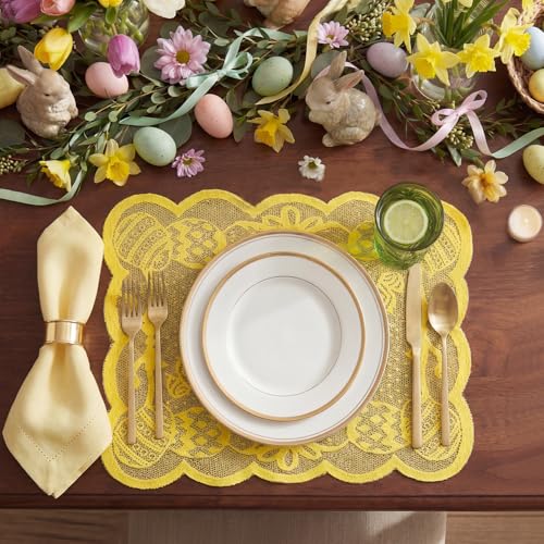 Yellow Egg Lace Easter Placemats Set of 4 - 12x18 Inch Rectangular Table Decor