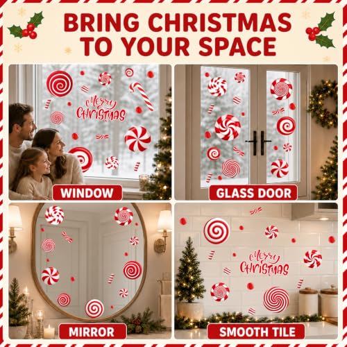 Christmas Candy Window Clings - Reusable Holiday Decor Sheets - Candy Cane Theme