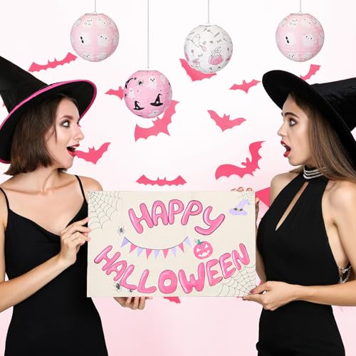 Pink Ghost Paper Lanterns 12-Pack 8-Inch Halloween Party Decorations