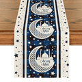 Blue Black Plaid Moon & Stars Ramadan Table Runner 13x72 Inch Seasonal Kitchen Decor