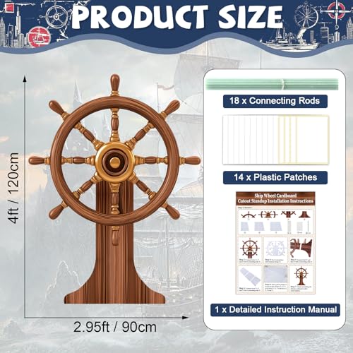 Pirate Ship Wheel Cardboard Standee for Nautical Party Decorations - 4x2.95 ft