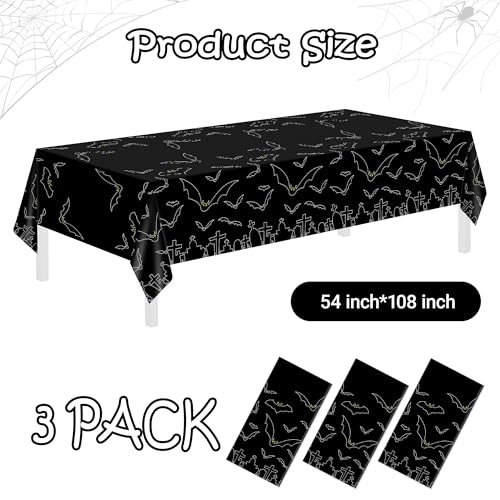 Halloween Bat Tablecloth 3 Pack - Spooky Party Decorations, 54 x 108 Inches, Black Halloween Table Cover - Variation of THIS listing