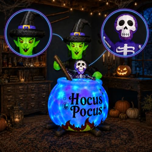 Inflatable Witch with Cauldron Halloween Yard Decor - RGB Lighted, 6ft, Outdoor Decorations - Variation of Witch Cauldron