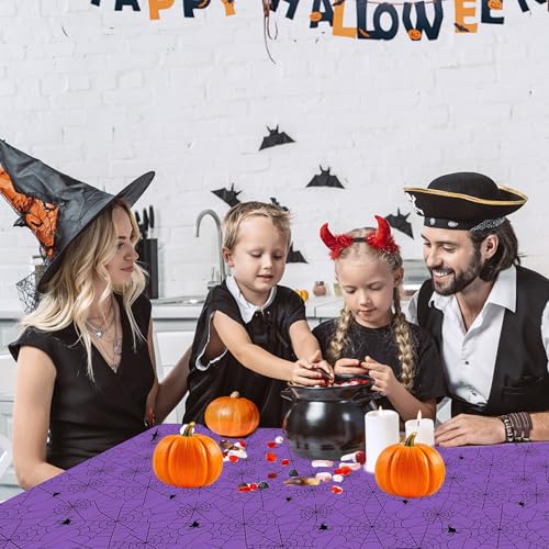 Halloween Spider Web Tablecloth Set - 3 Pack, Orange Black Purple, 54x108 Inches, Spider Web Design, Waterproof, Party Decor - Variation of Halloween Spiderweb