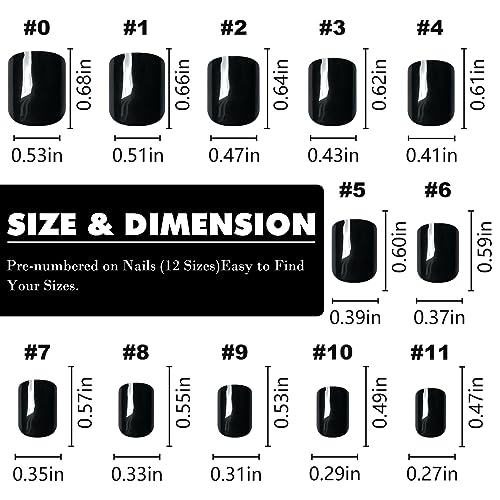 Black Short Press-On Nails Set 240 Pc Glossy Fake Nails with Adhesive & Tools