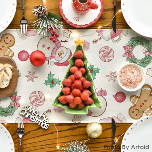 Artoid Mode Snowman Xmas Table Runner 13x90 Pink Home Party Decor