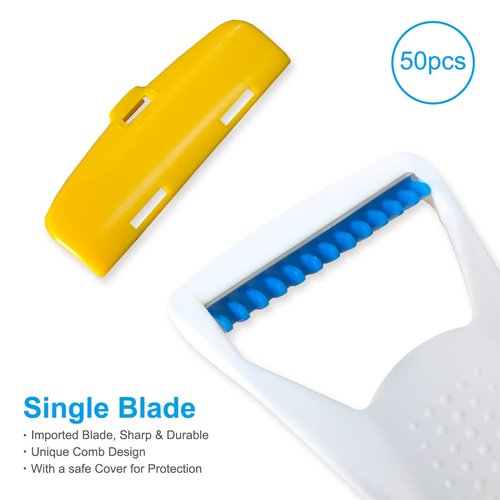 50Pcs Portable Disposable Razors, Skin Blade Razors, Individually Packaged Dry/Wet with Protection Cap, Stainless Steel Single Blade Hair Removal Prep Blade Razors for Women Men for Home&Summer Travel