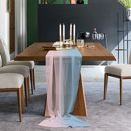 Pink Blue Ombre Chiffon Table Runner 10ft Wedding & Event Decor