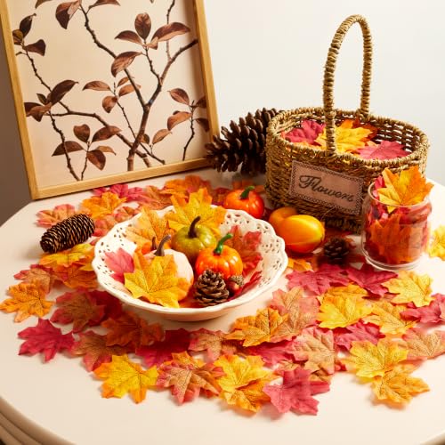 Artificial Fall Maple Leaves Set - 400 Silk Autumn Leaves for Thanksgiving & Fall Decor - Fall Leaf / 400 PC Fall Leaves