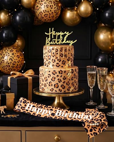 Leopard Print Birthday Sash and Animal Party Accessories Set for Women
