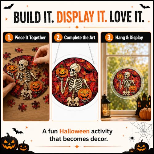 Halloween Skeleton Puzzle Suncatcher - 8.9 Inch Acrylic Decoration - Variation of Skeleton / 8.9 in