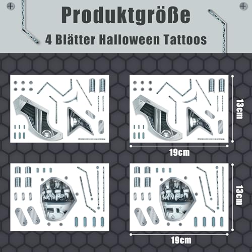 Cyberpunk Death Metal Cyborg Temporary Face Tattoos - Halloween Costume Accessory