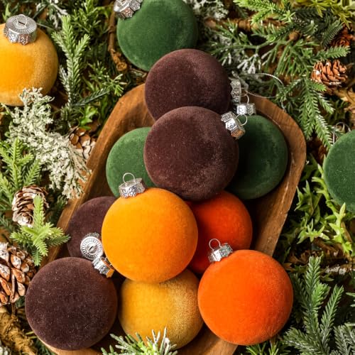 Fall Velvet Ornaments Set - 12 Rustic Hanging Balls for Decor, 2.36"