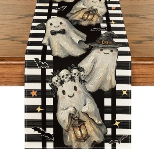 Halloween Table Runner 13x108 Inch Beige Spun Polyester Home Decor