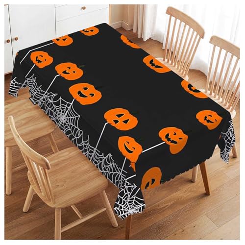 Halloween Pumpkin 52x70 Inch Oblong Tablecloth - Spiders & Web Farmhouse Decor